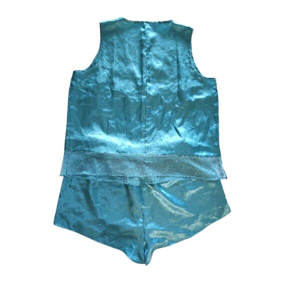 VTG 80s Turquoise Satin Sleeveless Top And Shorts Pajama Set Size 1X *Med/ Lrg - Picture 12 of 15